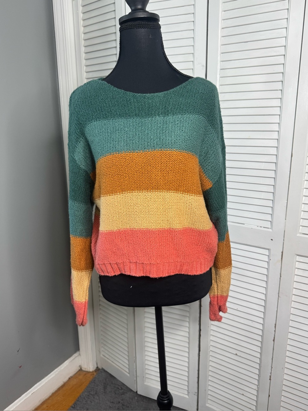 BillaBong Seeing Colorblock Muticolor Boho Earthy Women Sweater Medium